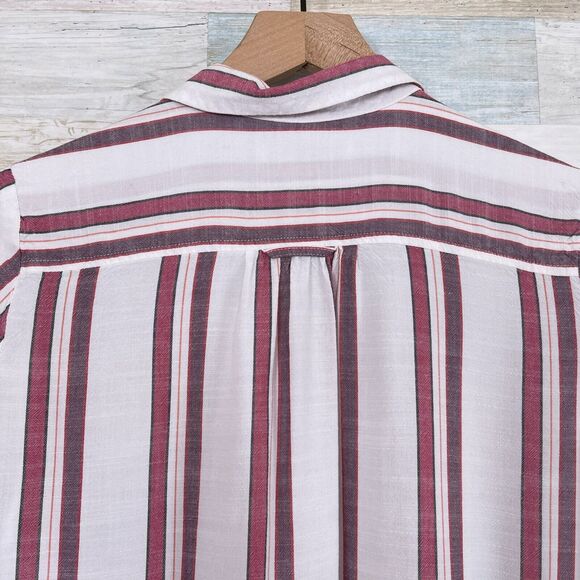 LOFT Striped Button Down Tunic Shirt White Red Casual Womens Small Petite SP - Picture 4 of 7